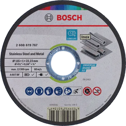Disco da taglio Bosch per acciaio inox e metallo, 115 mm.